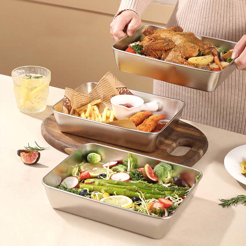 Plato de acero inoxidable convertible: Conserve y sirva con elegancia