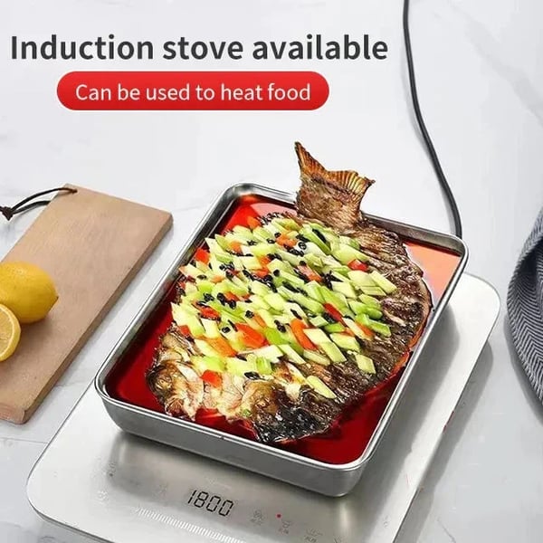 Plato de acero inoxidable convertible: Conserve y sirva con elegancia